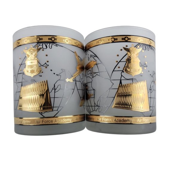 US Air Force Academy Frosted Rock Glass Kapan Kent NWT Gilded Set of 2 - Picture 6 of 9